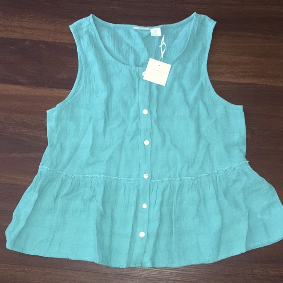 Sigrid Olsen Tops - Sigrid Olsen 100% Linen Boho Blouse Ruffle Detail NWT